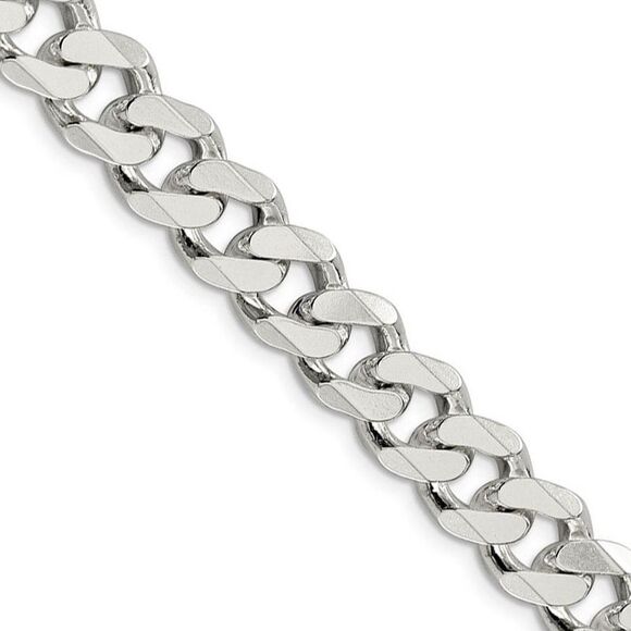 Men's 11mm, Sterling Silver Solid Flat Curb Chain Necklace, 20 Inch - Picture 1 of 8
